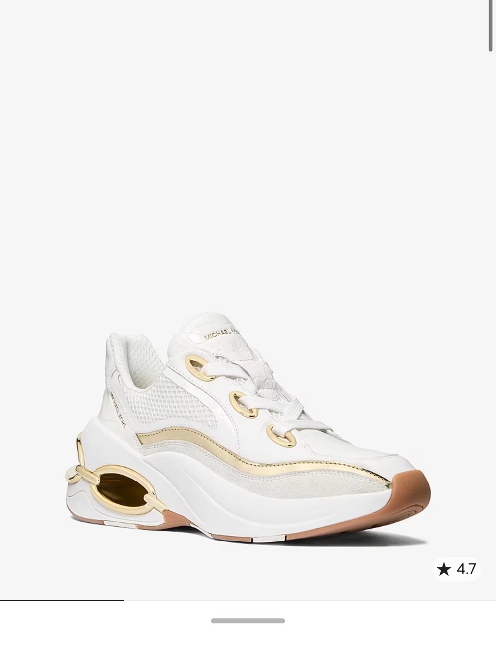 MICHAEL Michael Kors White and Gold Platform Trainer with Tan Accents